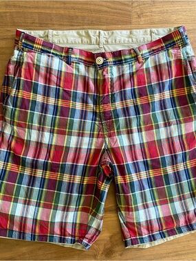 Polo Ralph Lauren Reversible Plaid Shorts Mens 36 Khaki Classic Fit Cotton